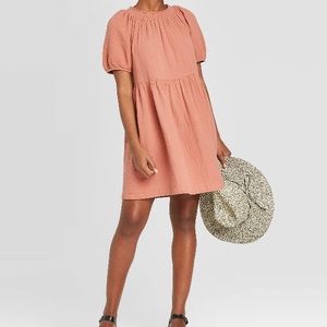 Short sleeve Smocked Crewneck Dress